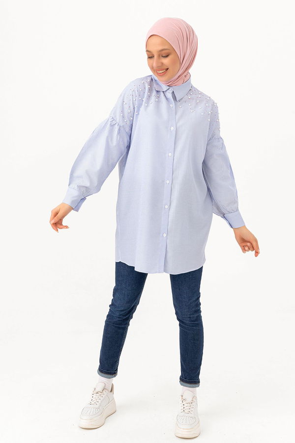 Düz Orta Kadın Mavi TUNIK - 3497 MAVİ