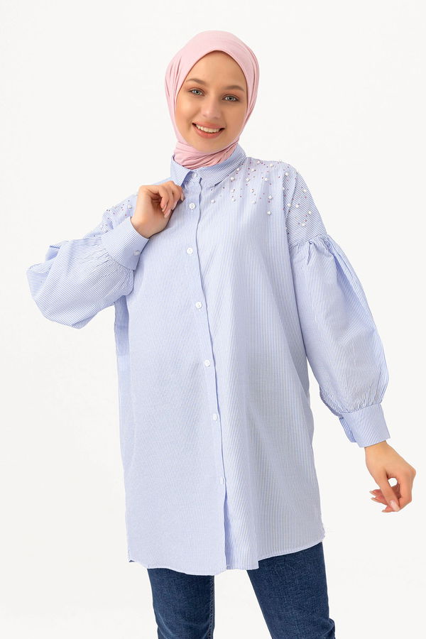 Düz Orta Kadın Mavi TUNIK - 3497 MAVİ