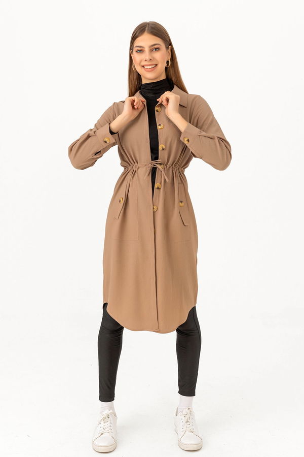 Düz Gömlek Yaka Kadın Vizon Tunik - 3499