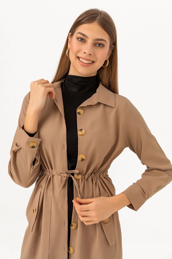 Düz Gömlek Yaka Kadın Vizon Tunik - 3499