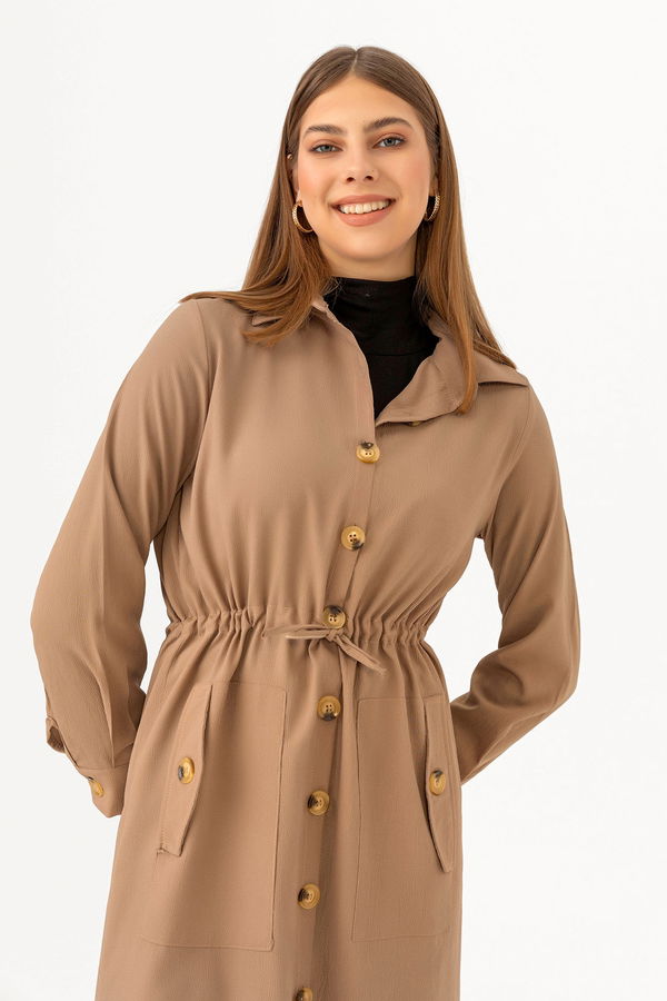 Düz Gömlek Yaka Kadın Vizon Tunik - 3499