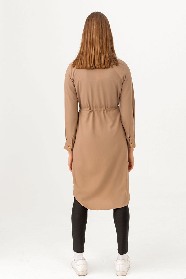 Düz Gömlek Yaka Kadın Vizon Tunik - 3499