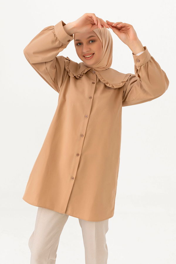 Düz Orta Kadın Bej TUNIK - 3507