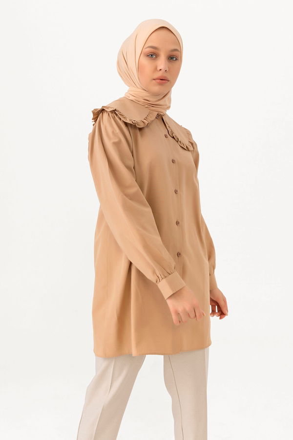 Düz Orta Kadın Bej TUNIK - 3507