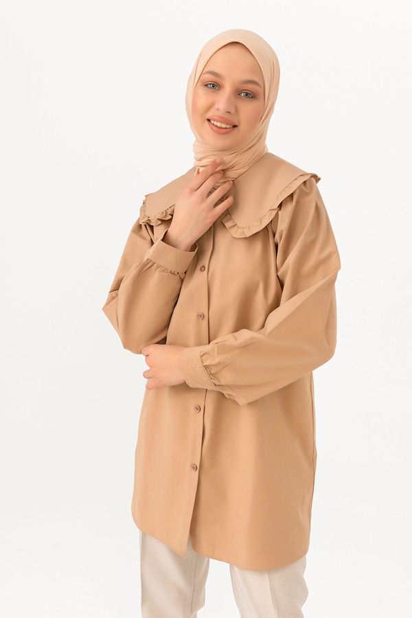 Düz Orta Kadın Bej TUNIK - 3507