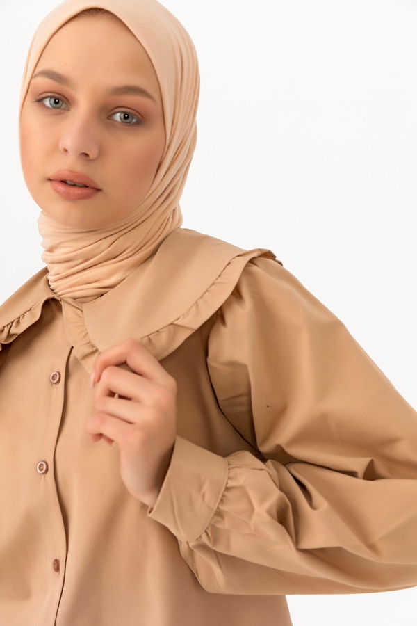 Düz Orta Kadın Bej TUNIK - 3507