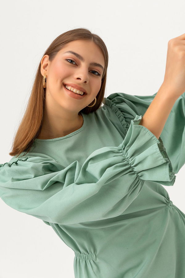 Düz Gömlek Yaka Kadın Yeşil TUNIK - 3512 YEŞİL
