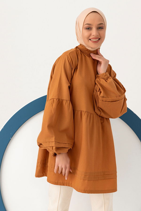 Düz Bisiklet Yaka Kadın Taba Tunık  - 3079 TABA