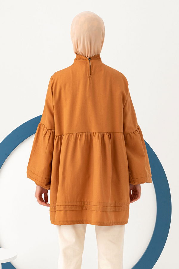 Düz Bisiklet Yaka Kadın Taba Tunık  - 3079 TABA
