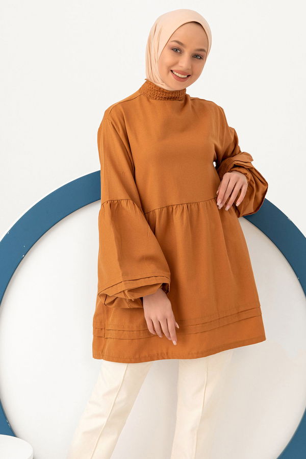Düz Bisiklet Yaka Kadın Taba Tunık  - 3079 TABA