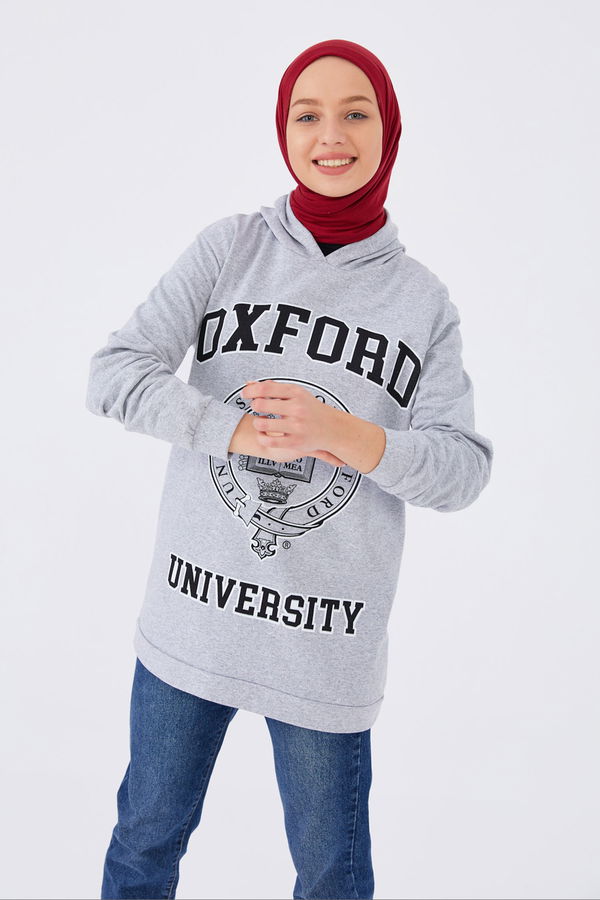 Düz Orta Kadın Gri Baskılı Sweat - 8867 GRİ