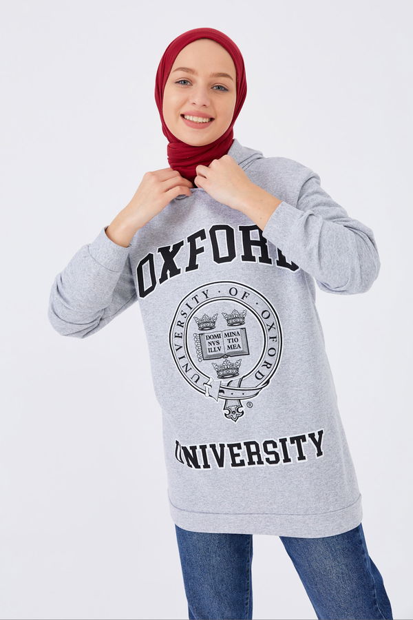 Düz Orta Kadın Gri Baskılı Sweat - 8867 GRİ