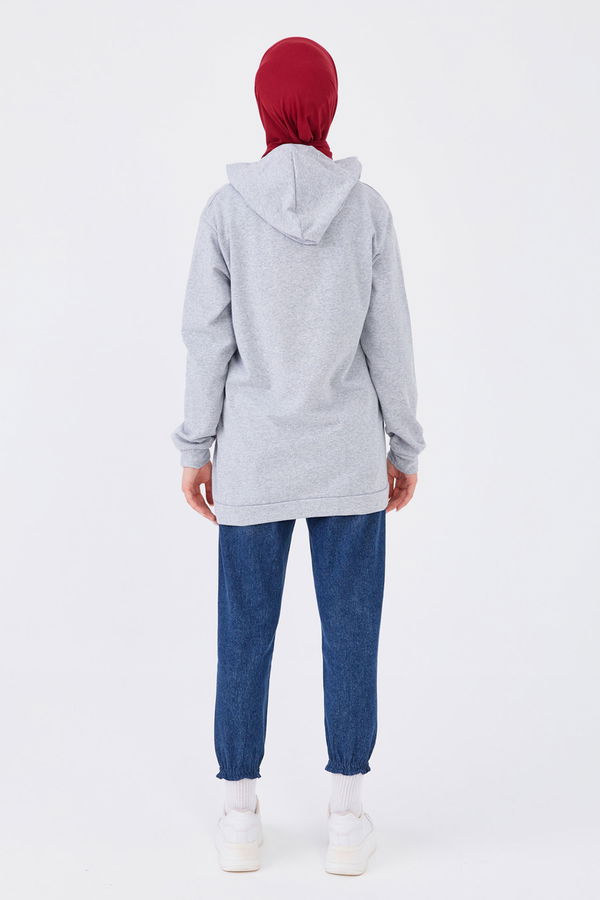 Düz Orta Kadın Gri Baskılı Sweat - 8867 GRİ