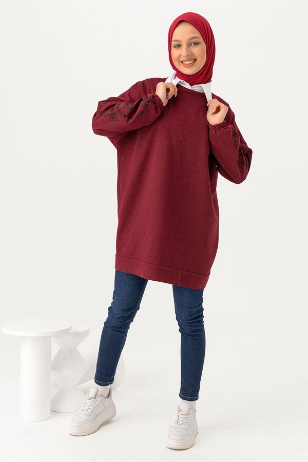 Düz Bisiklet Yaka Kadın Bordo TUNIK - 3357 BORDO