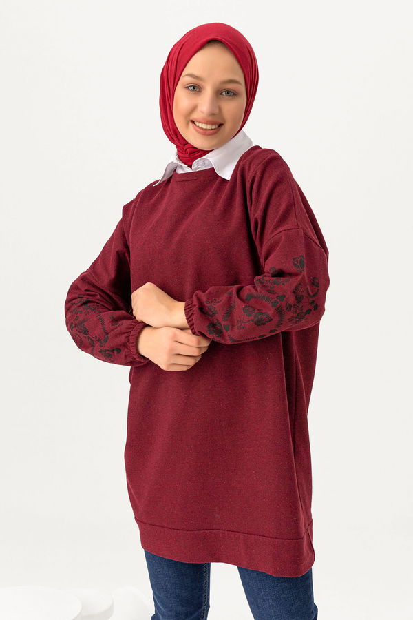 Düz Bisiklet Yaka Kadın Bordo TUNIK - 3357 BORDO