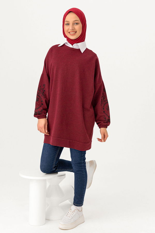 Düz Bisiklet Yaka Kadın Bordo TUNIK - 3357 BORDO