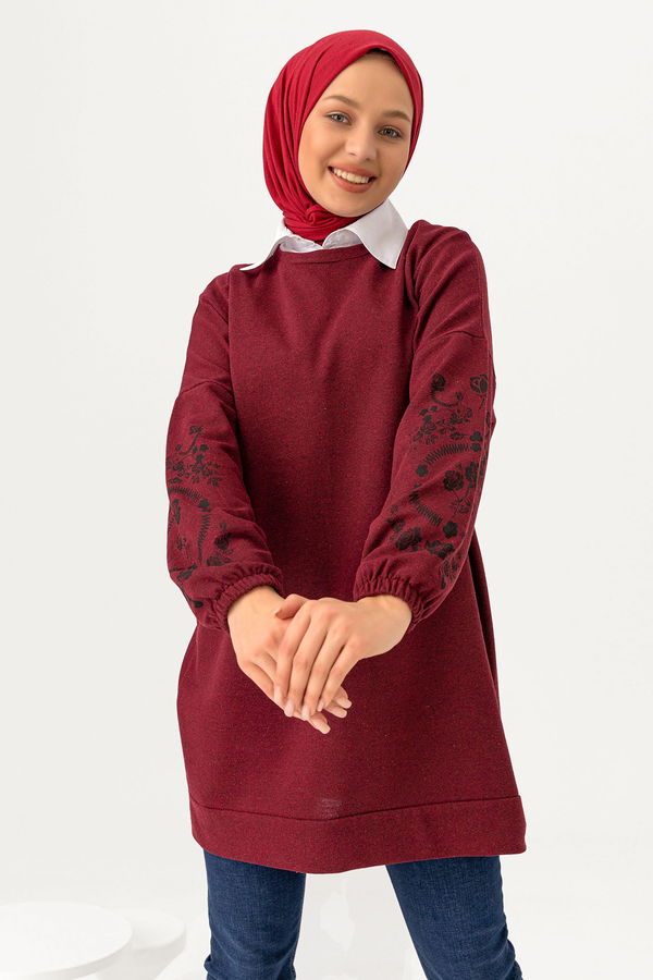 Düz Bisiklet Yaka Kadın Bordo TUNIK - 3357 BORDO