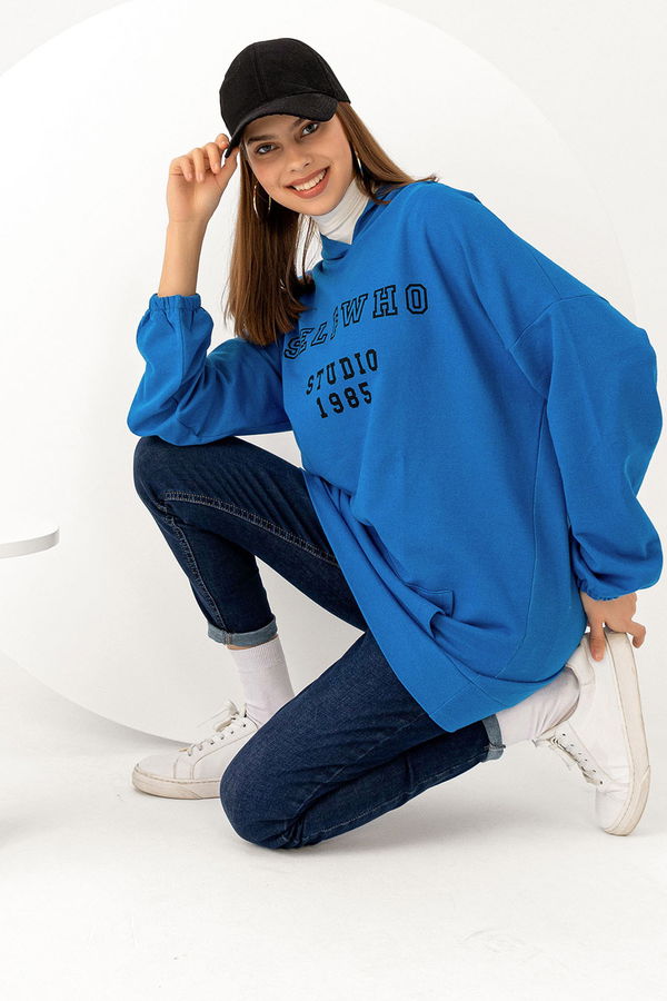 Düz Orta Kadın Mavi Kapsonlu Sweat - 3322 MAVİ