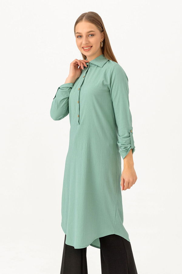 Düz Gömlek Yaka Kadın Yeşil Tunik - 3510 YEŞİL