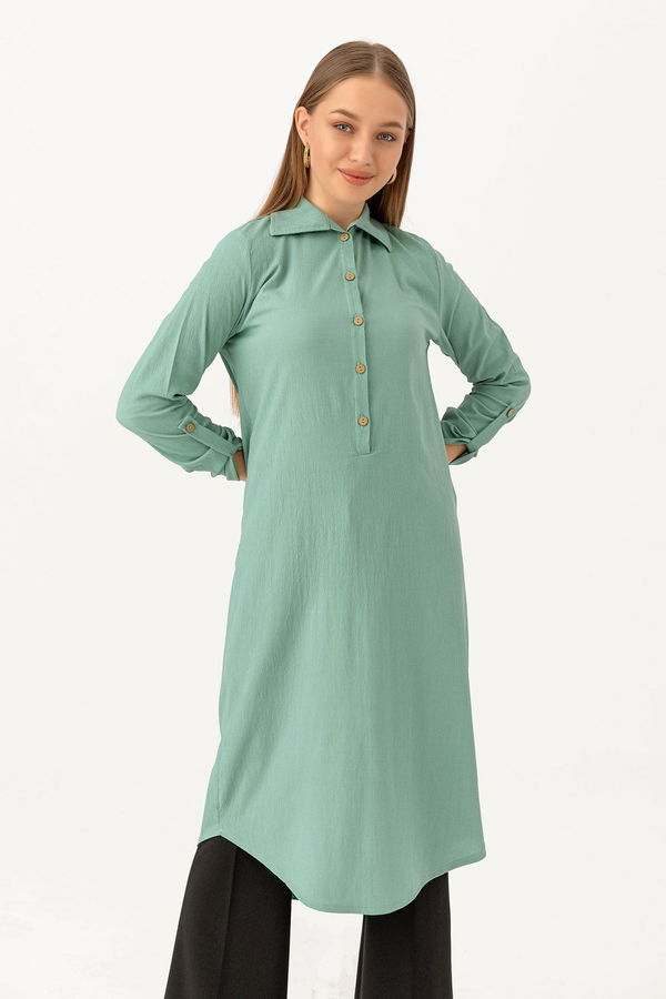 Düz Gömlek Yaka Kadın Yeşil Tunik - 3510 YEŞİL