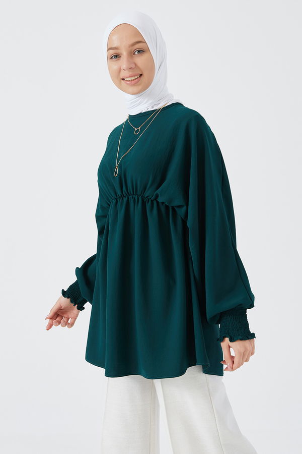 Düz Bisiklet Yaka Kadın Yeşil Tunik - 3896 YEŞİL
