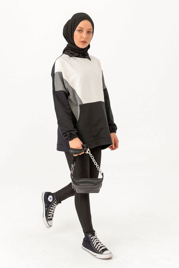 Düz Bisiklet Yaka Kadın Gri SWEAT - 3351 GRİ