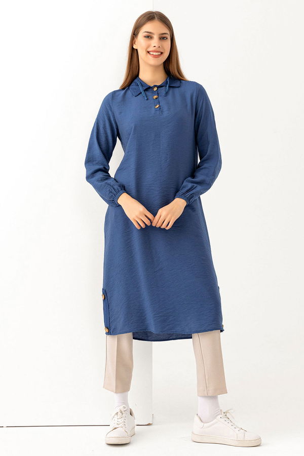Düz Gömlek Yaka Kadın Mavi Tunik - 3078