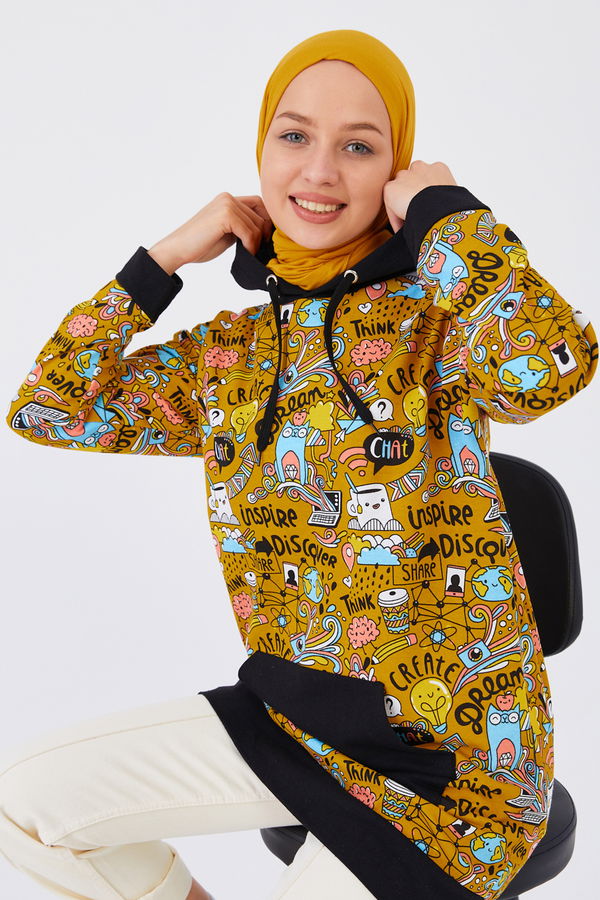 Düz Orta Kadın Sarı Sweat - 20906 Sarı