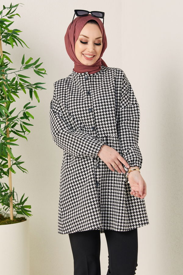 Düz Bisiklet Yaka Kadın Siyah TUNIK - 3589