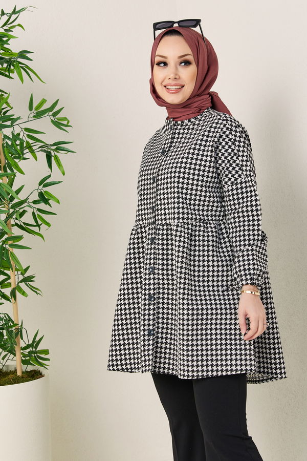 Düz Bisiklet Yaka Kadın Siyah TUNIK - 3589