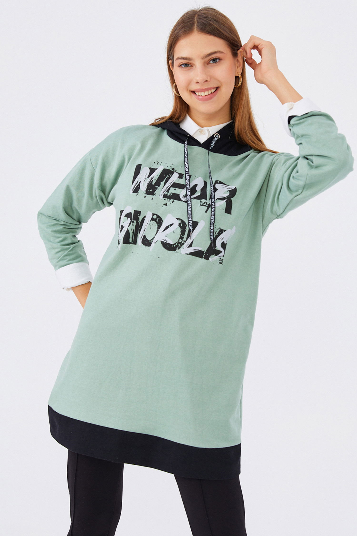 Düz Orta Kadın Yeşil Sweat - 20905 YEŞİL