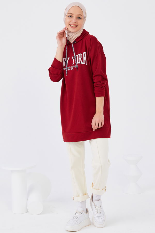 Düz Orta Kadın Bordo Sweat - 20902