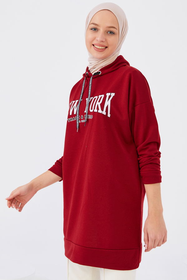 Düz Orta Kadın Bordo Sweat - 20902