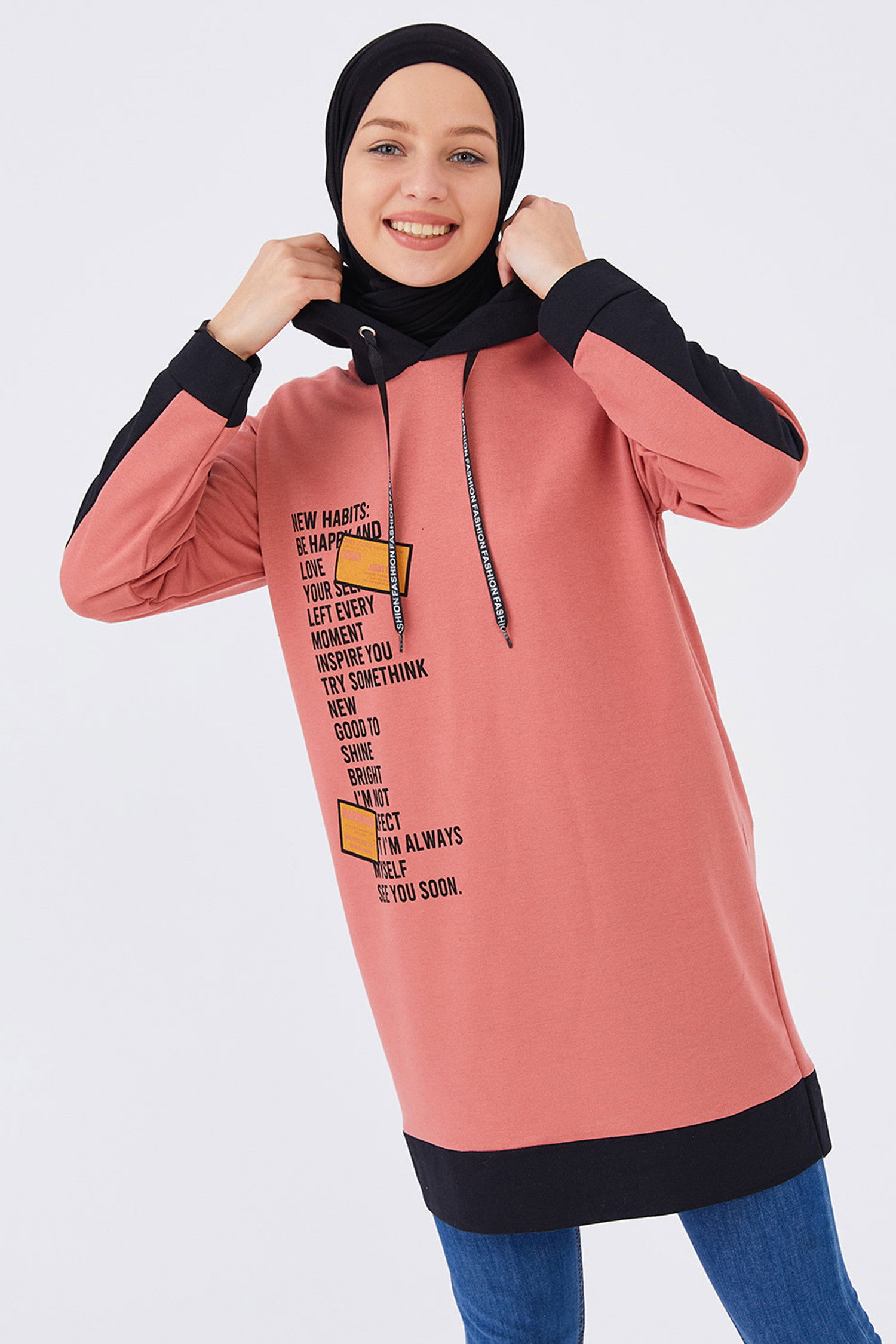 Düz Orta Kadın Pembe Kapsonlu Sweat - 20897