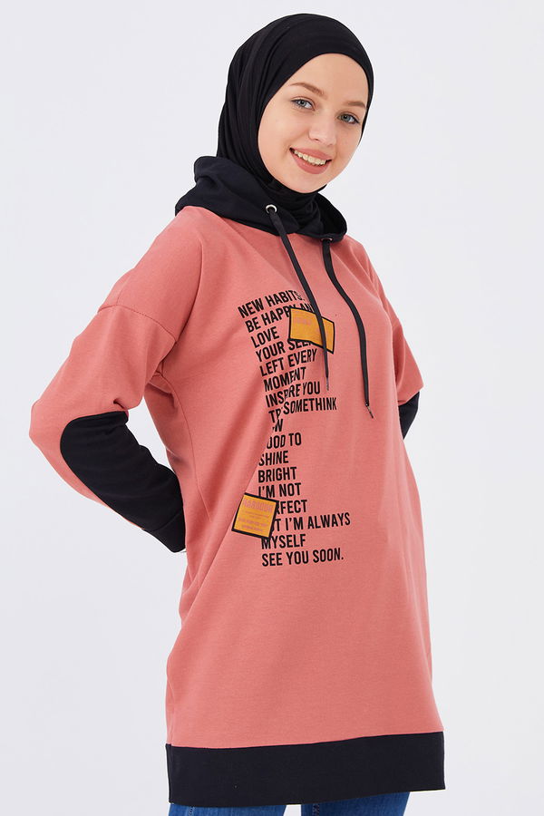 Düz Orta Kadın Pembe Kapsonlu Sweat - 20897