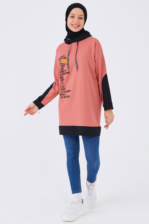 Düz Orta Kadın Pembe Kapsonlu Sweat - 20897