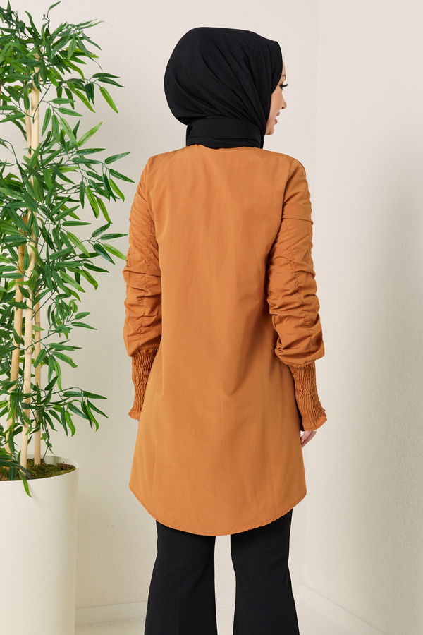 Düz Gömlek Yaka Kadın Taba Tunik - 3686 TABA