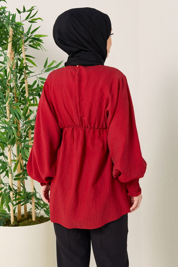 Düz Bisiklet Yaka Kadın Bordo TUNIK - 3663
