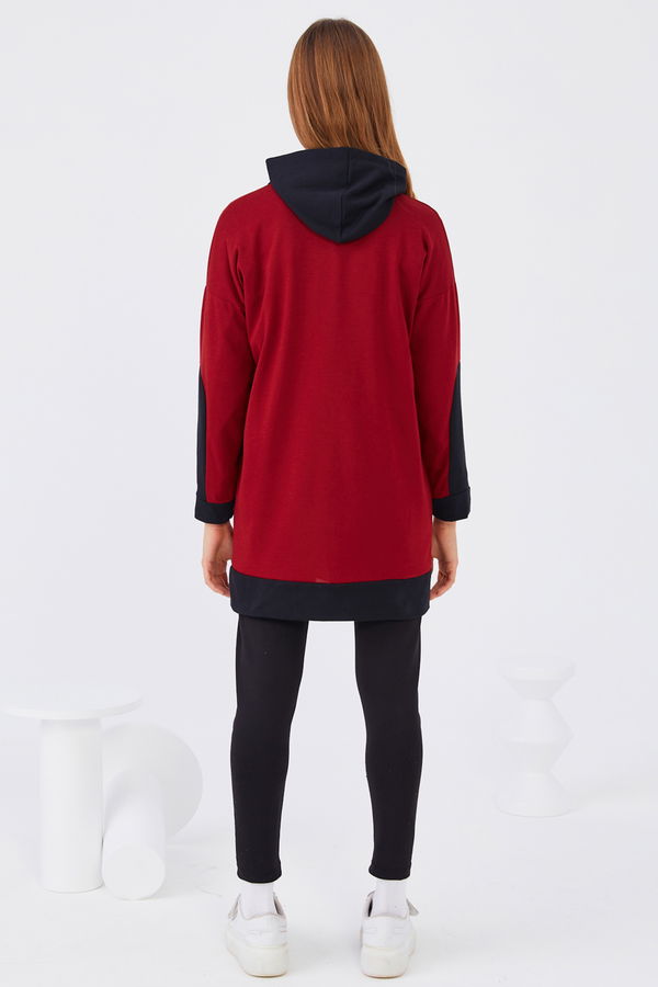 Düz Orta Kadın Bordo Baskılı Sweat - 20898