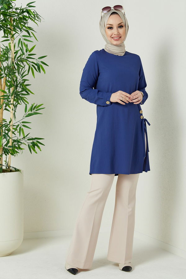 Düz Orta Kadın Mavi TUNIK - 3677