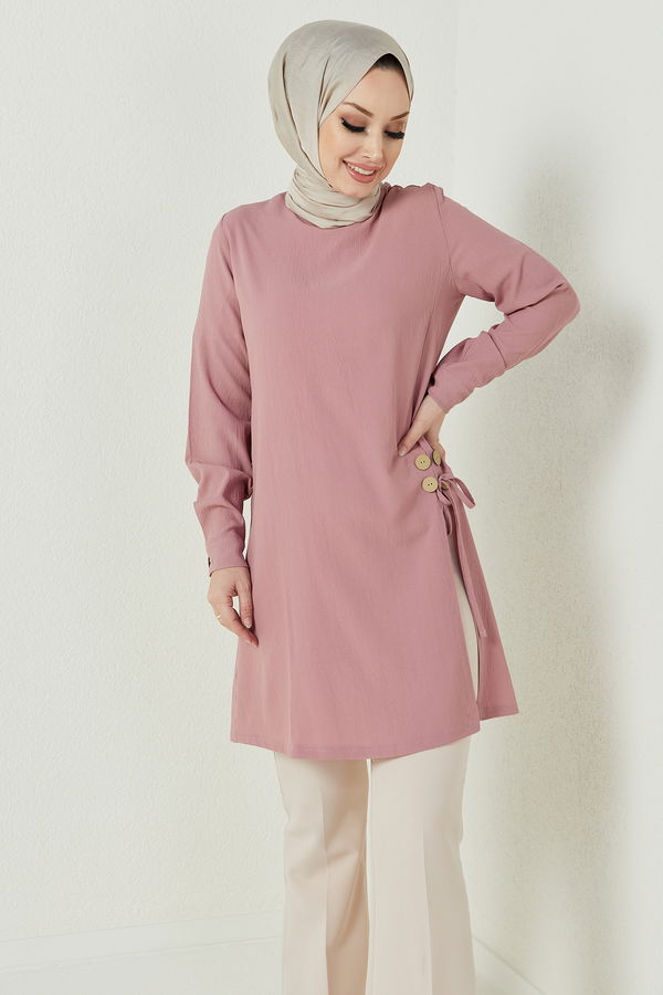 Düz Bisiklet Yaka Kadın Pembe TUNIK - 3677