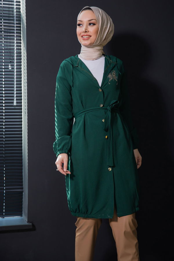 Düz Orta Kadın Yeşil TASLI TUNIK - 3581 YEŞİL