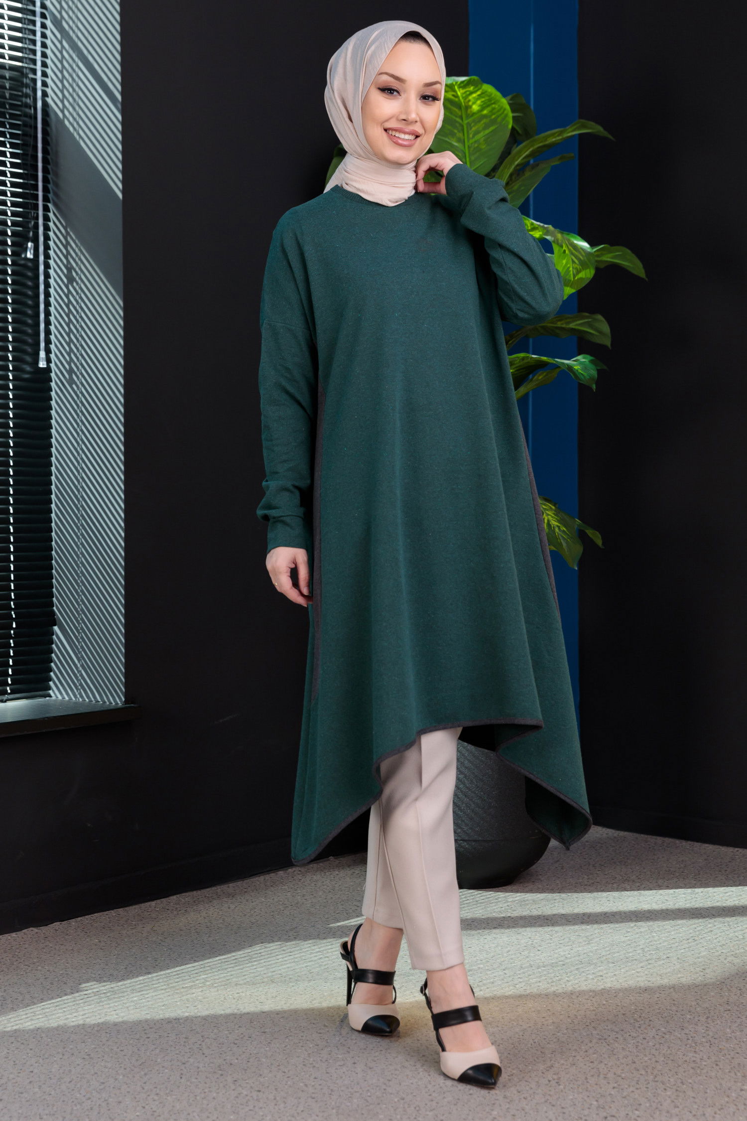 Düz Bisiklet Yaka Kadın Yeşil TUNIK - 8791 YEŞİL