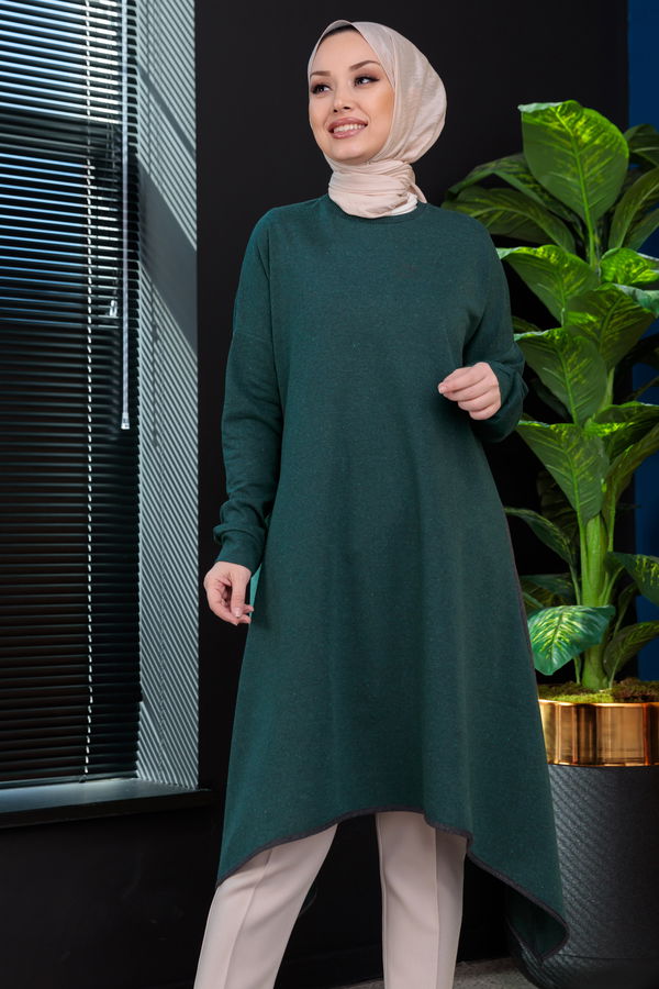 Düz Bisiklet Yaka Kadın Yeşil TUNIK - 8791 YEŞİL