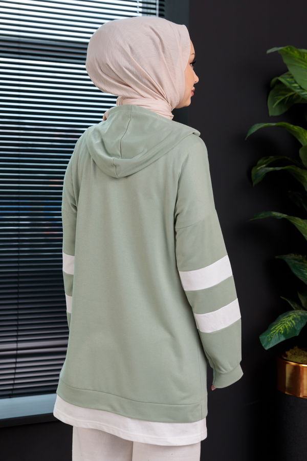 Düz Kapsonlu Yaka Kadın Yeşil Tunik - 3426