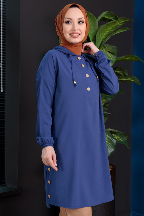 Düz Orta Kadın Mavi TUNIK - 3697 MAVİ