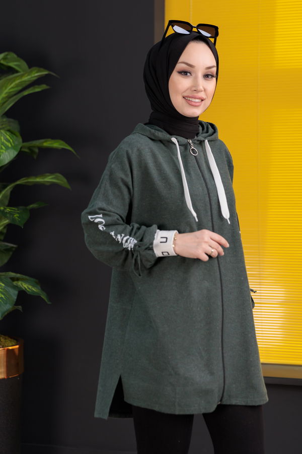 Düz Kapsonlu Yaka Kadın Haki Tunik - 3934