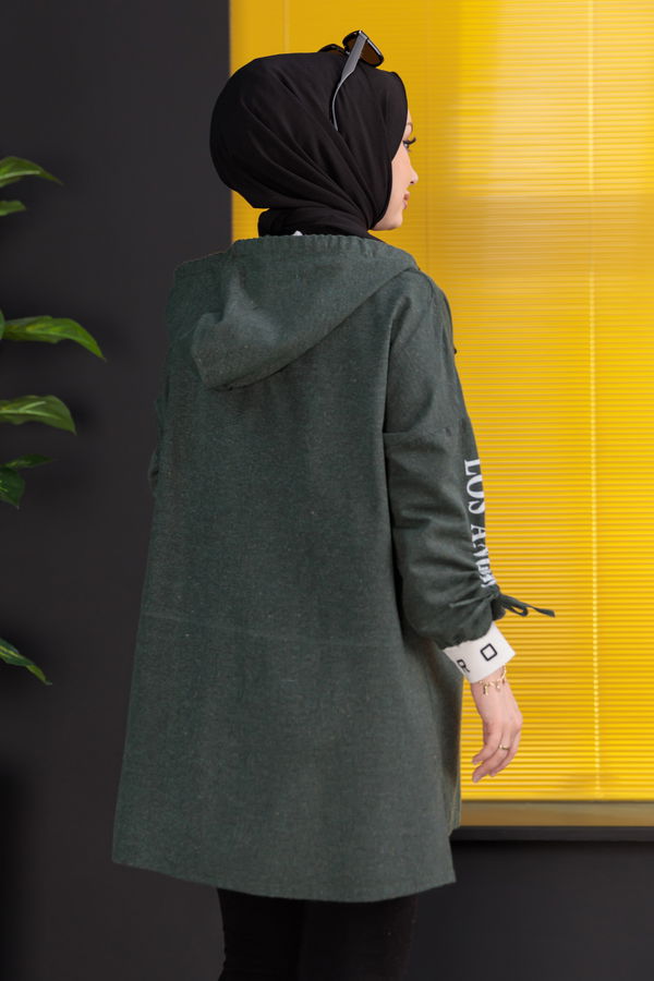 Düz Kapsonlu Yaka Kadın Haki Tunik - 3934