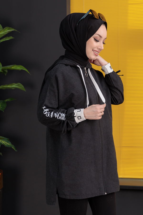Düz Kapsonlu Yaka Kadın Siyah Tunik - 3934 SİYAH