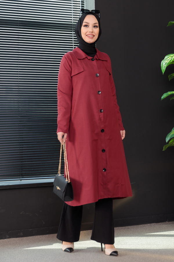 Düz Orta Kadın Bordo 8554 ELBISE - 8554